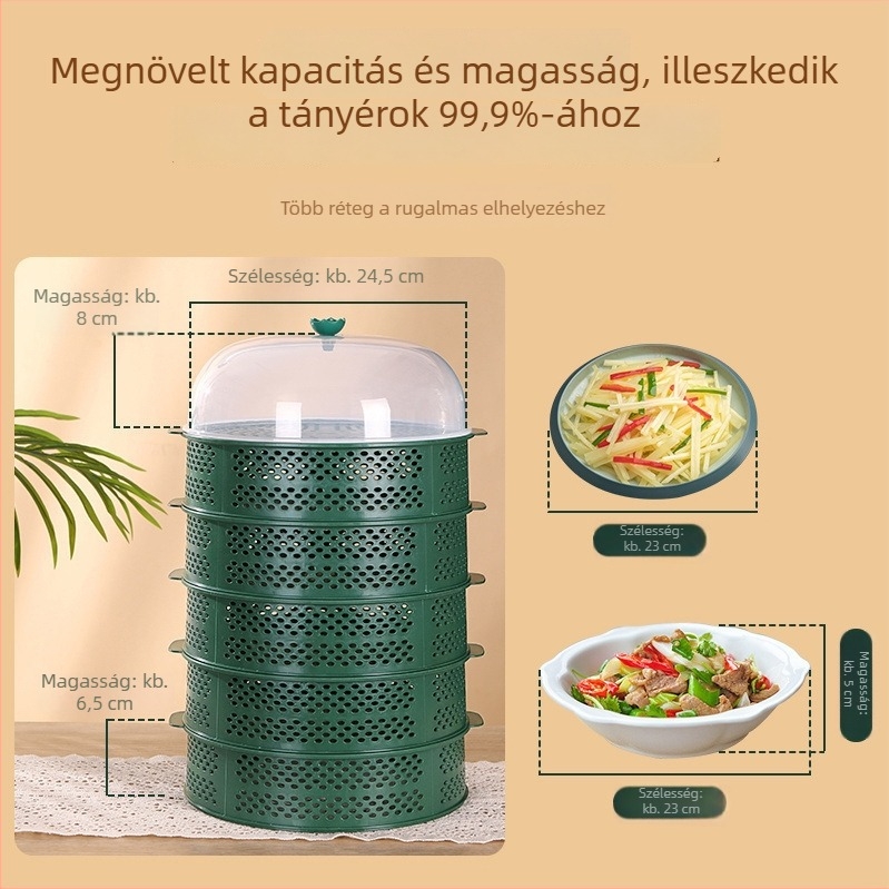 Lyukas zöldségfedő, többrétegű műanyag ételfedő tálakhoz, legyek és rovarok elleni védelem