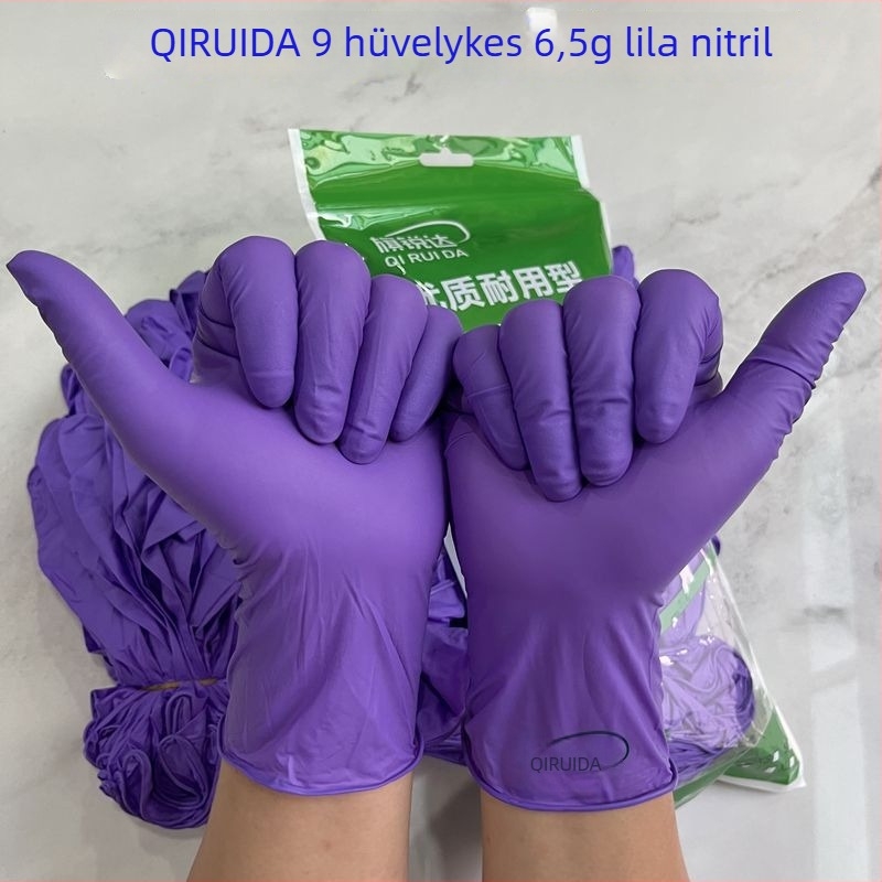 Qiruida Lila nitril egyszer használatos kesztyűk, megerősített, csúszásmentes, tartós, konyhai és otthoni használatra