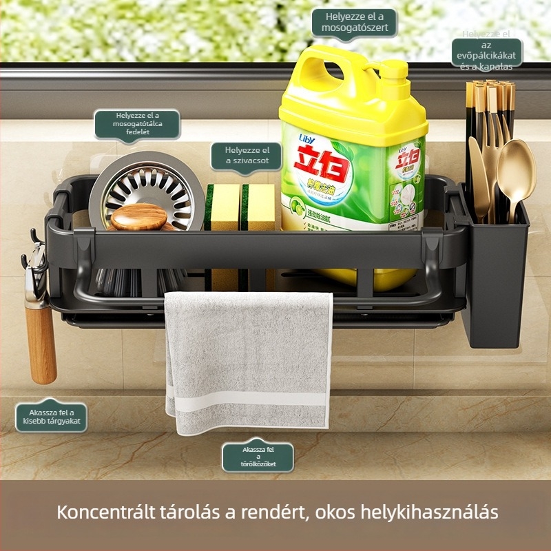 Konyhai falra szerelhető szivacs- és rongytároló — fúrás nélkül, szénacél anyagú, modern minimalist dizájn