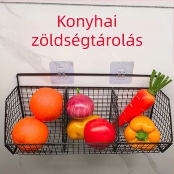 Vasból készült, falra szerelhető fokhagyma és gyömbér tároló polc
