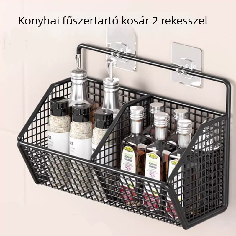 Vasból készült, falra szerelhető fokhagyma és gyömbér tároló polc