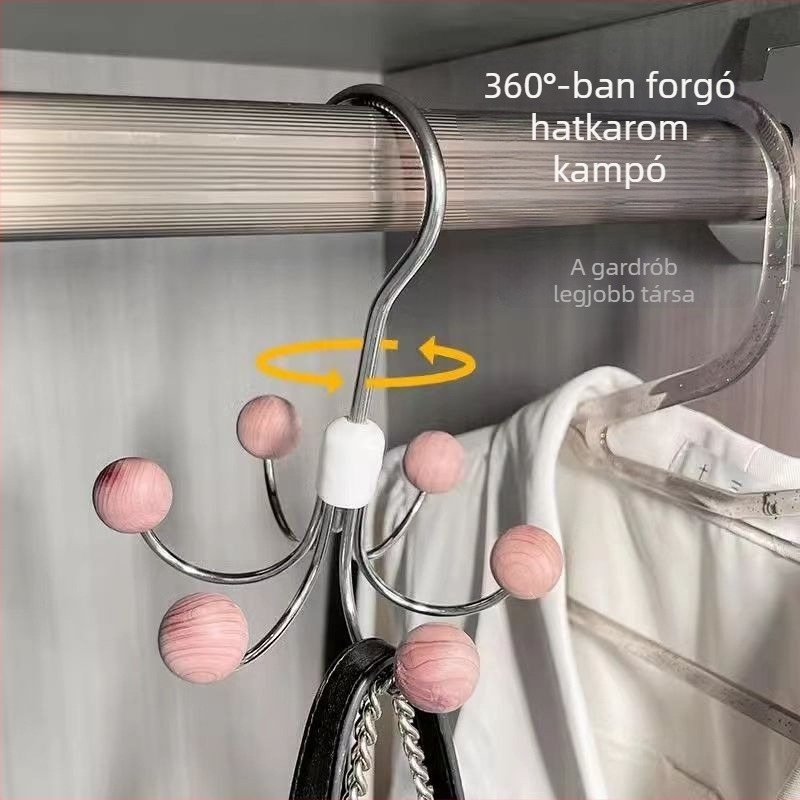 360°-ban forgó ruhaakasztó – otthoni használatra, egyszerű, többfunkciós tárolási megoldás hat kampóval