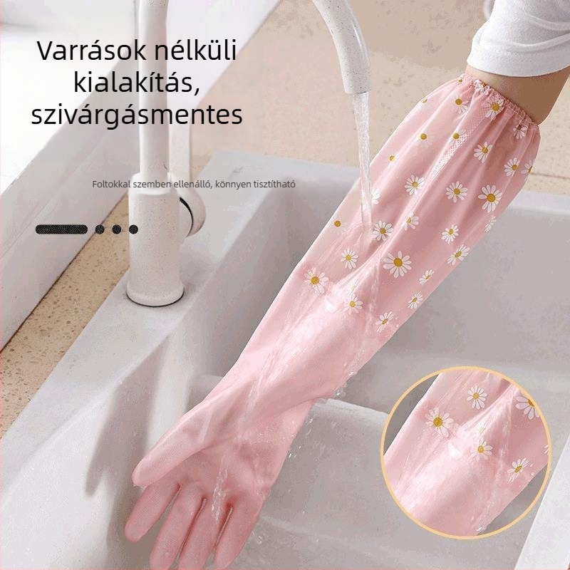Polár béléses latex mosogató kesztyűk, tartósak, hosszúak, vastagabbak, téli háztartási feladatokra