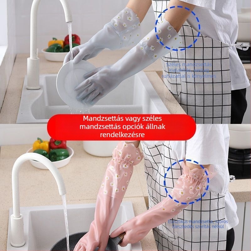 Polár béléses latex mosogató kesztyűk, tartósak, hosszúak, vastagabbak, téli háztartási feladatokra