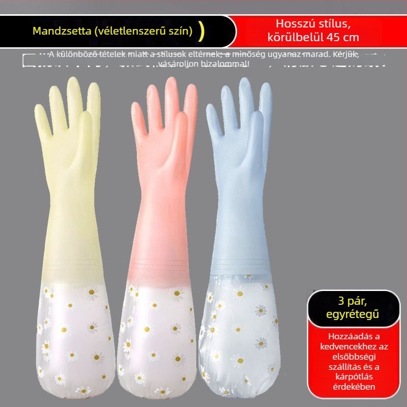 Polár béléses latex mosogató kesztyűk, tartósak, hosszúak, vastagabbak, téli háztartási feladatokra