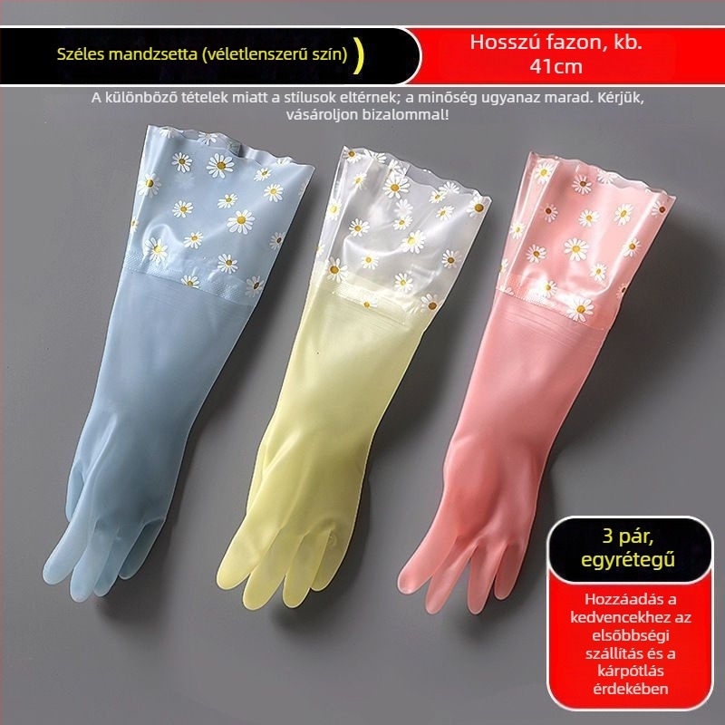 Polár béléses latex mosogató kesztyűk, tartósak, hosszúak, vastagabbak, téli háztartási feladatokra