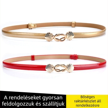 Női vékony bőröv, koreai stílusú dekoratív derékszíj, 100 cm, két rétegű tehénbőr, ötvözetes csatt