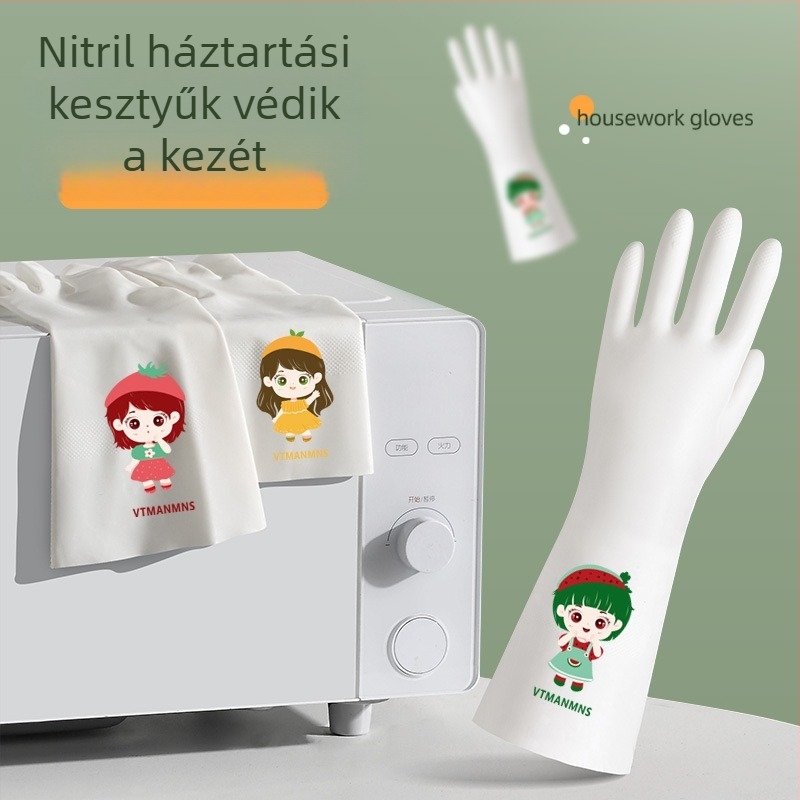 Nitril mosogatós kesztyű nőknek, tartós, vízálló konyhai kesztyű, vastag a tisztításhoz