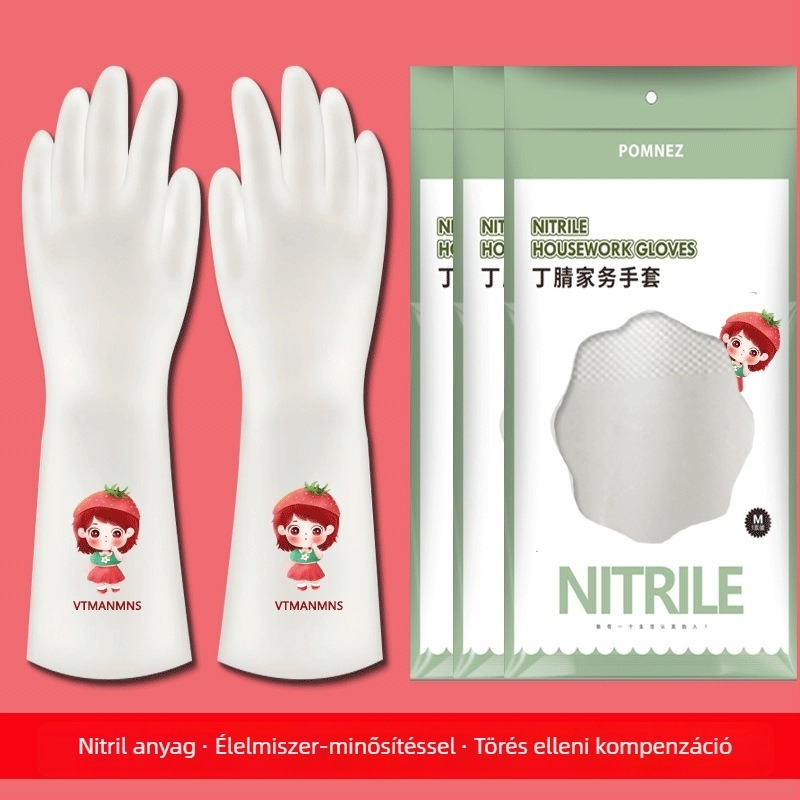 Nitril mosogatós kesztyű nőknek, tartós, vízálló konyhai kesztyű, vastag a tisztításhoz