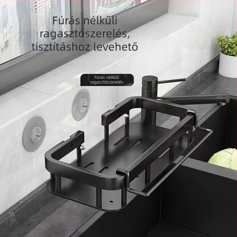 Konyhai falra szerelhető törlőkendő- és edényállvány – többfunkciós, fúrás nélkül, szárító a mosogató mellé