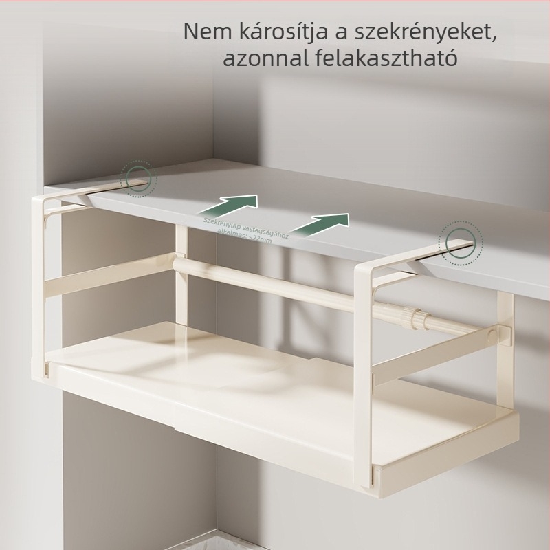 Konyhaszekrény alatti akasztóval ellátott tároló, kihúzható, több szintes tárolókosár, helytakarékos, többfunkciós