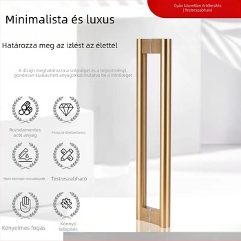Modern minimalista rozsdamentes acél üvegajtó fogantyú, négyszögletes cső, H alakú, csiszolt tükrös felület