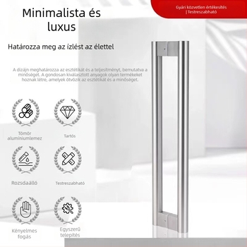 Modern minimalista rozsdamentes acél üvegajtó fogantyú, négyszögletes cső, H alakú, csiszolt tükrös felület