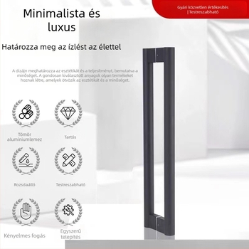 Modern minimalista rozsdamentes acél üvegajtó fogantyú, négyszögletes cső, H alakú, csiszolt tükrös felület