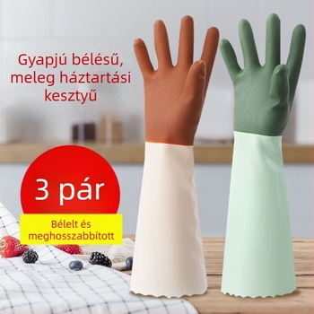 Konyhai latex kesztyűk háztartási feladatokra velúr béléssel, télen tartósak, hosszított mosogatós kesztyűk