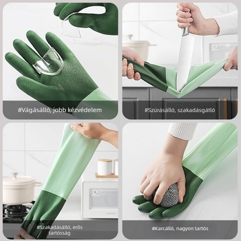 Konyhai latex kesztyűk háztartási feladatokra velúr béléssel, télen tartósak, hosszított mosogatós kesztyűk