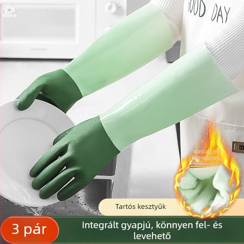 Konyhai latex kesztyűk háztartási feladatokra velúr béléssel, télen tartósak, hosszított mosogatós kesztyűk