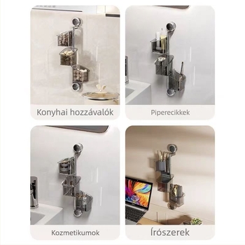 Forgó szívófejes falra szerelhető tároló hagyma, fokhagyma és gyömbér számára, függő kosárral