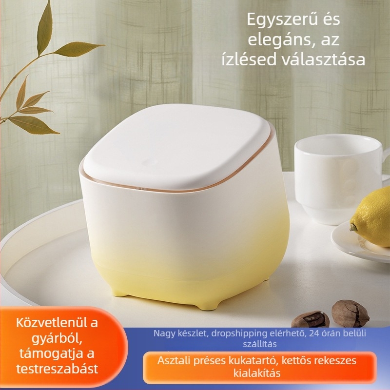 Fedeles mini asztali szemetes, négyzetes, kétszintes dizájn, iroda és otthon számára, aranyos kreatív stílus