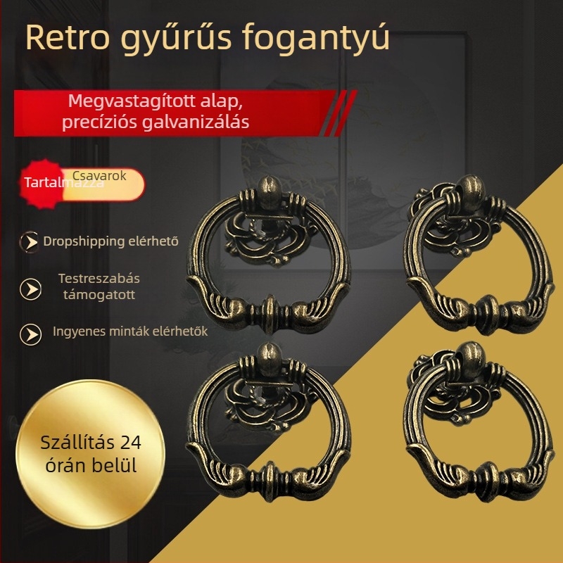 Aranyszínű kör alakú szekrényajtó fogantyú, cinkötvözetből