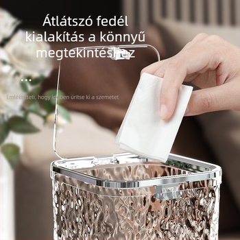 Új asztali szemetes fedéllel, vízhullámmintázatú, négyszöges, műanyag, 4 liter alatti kapacitás, nappali, iroda és hálószoba számára