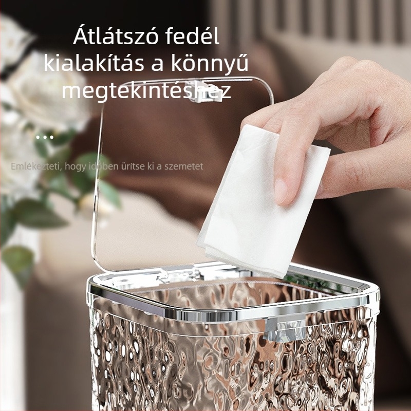Új asztali szemetes fedéllel, vízhullámmintázatú, négyszöges, műanyag, 4 liter alatti kapacitás, nappali, iroda és hálószoba számára
