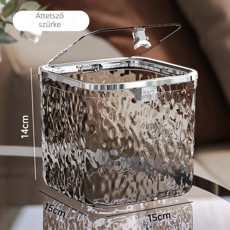 Új asztali szemetes fedéllel, vízhullámmintázatú, négyszöges, műanyag, 4 liter alatti kapacitás, nappali, iroda és hálószoba számára