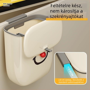 Konyhai falra szerelhető, nagy kapacitású szemetes, 12 literes, fedéllel, fúrás nélkül
