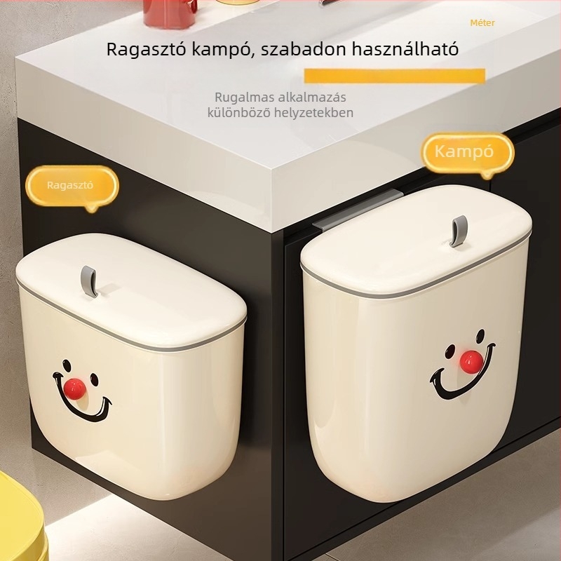 Konyhai falra szerelhető, nagy kapacitású szemetes, 12 literes, fedéllel, fúrás nélkül