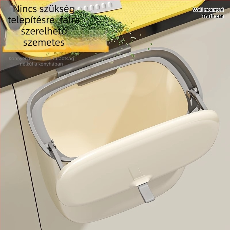 Konyhai falra szerelhető, nagy kapacitású szemetes, 12 literes, fedéllel, fúrás nélkül