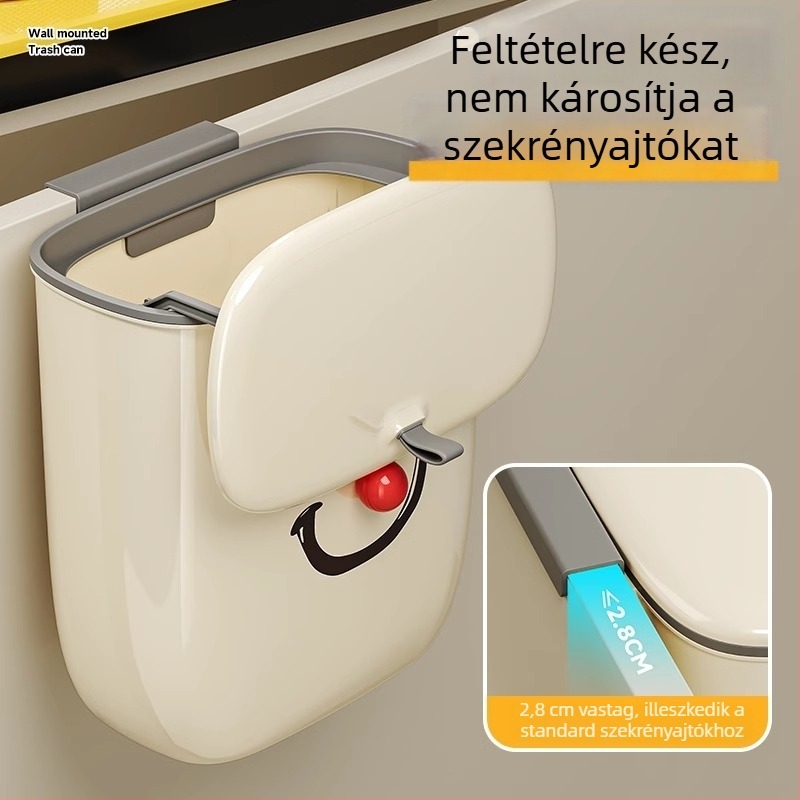 Konyhai falra szerelhető, nagy kapacitású szemetes, 12 literes, fedéllel, fúrás nélkül