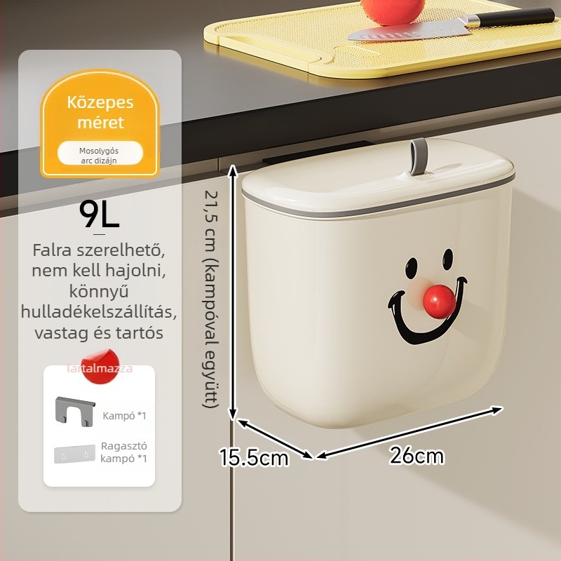 Konyhai falra szerelhető, nagy kapacitású szemetes, 12 literes, fedéllel, fúrás nélkül