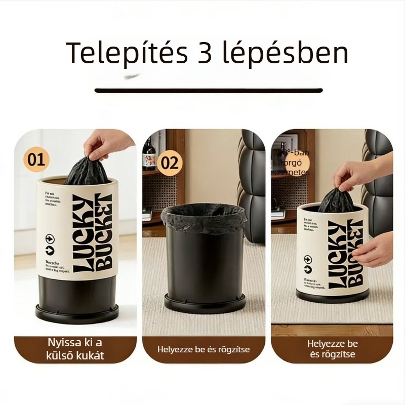 Nappalira készült szemetes fedéllel, görgős, hengeres műanyag, 12 L+ kapacitás