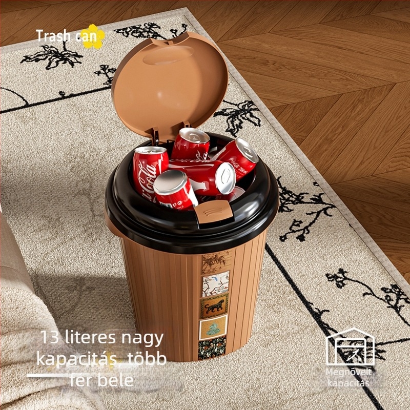 Nagy kapacitású háztartási szemetes, elegáns dizájnnal, hálószobába, nappaliba vagy irodába alkalmas, nyomásra nyíló fedéllel
