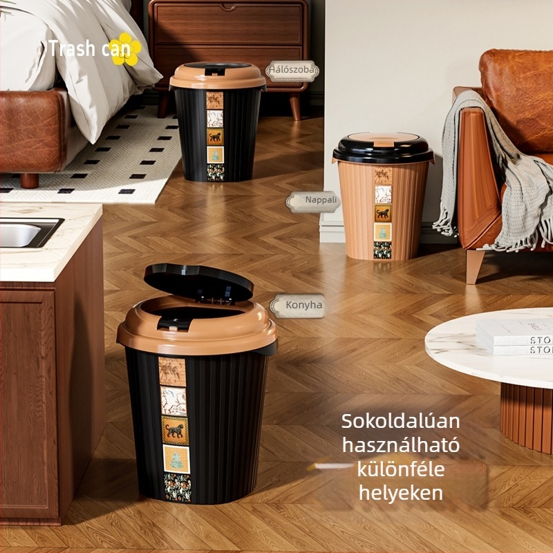 Nagy kapacitású háztartási szemetes, elegáns dizájnnal, hálószobába, nappaliba vagy irodába alkalmas, nyomásra nyíló fedéllel