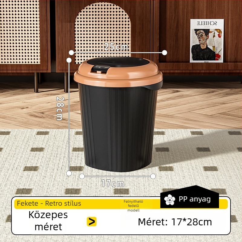 Nagy kapacitású háztartási szemetes, elegáns dizájnnal, hálószobába, nappaliba vagy irodába alkalmas, nyomásra nyíló fedéllel