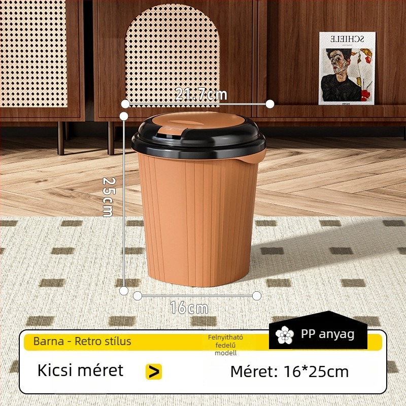 Nagy kapacitású háztartási szemetes, elegáns dizájnnal, hálószobába, nappaliba vagy irodába alkalmas, nyomásra nyíló fedéllel