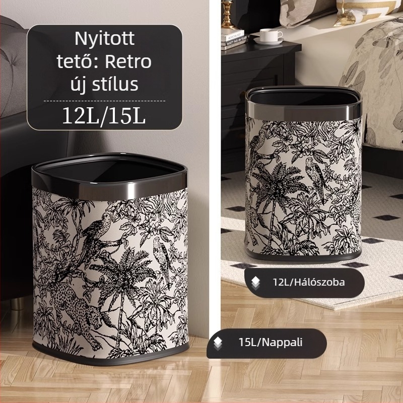 Fedél nélküli, négyzet alakú kuka, két rétegű csővel, Vintage Forest stílusú, otthonra, nappaliba, konyhába vagy irodába