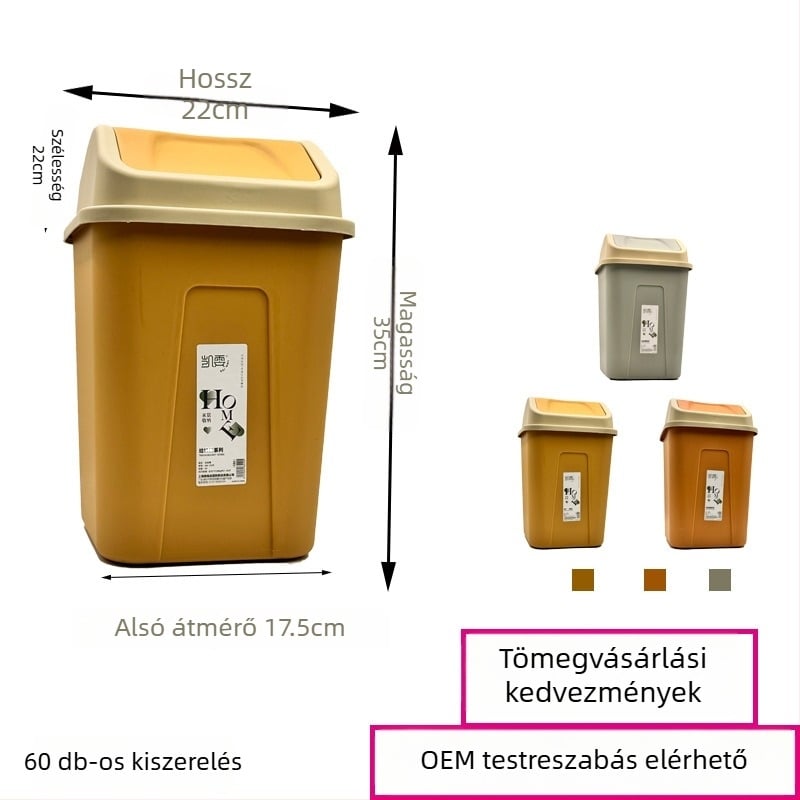 Fürdőszobai szemetes, felső kategóriás, nagy kapacitású, elegáns kialakítású, fedéllel és billenő fedéllel, szagtalan