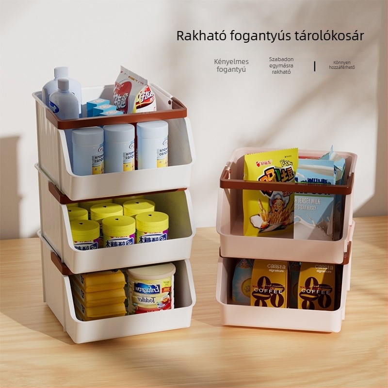 Nagy kapacitású asztali tároló doboz nassolnivalók és egyéb apróságok számára, stackelhető kivitel, kávé- és teafilterek tárolására.