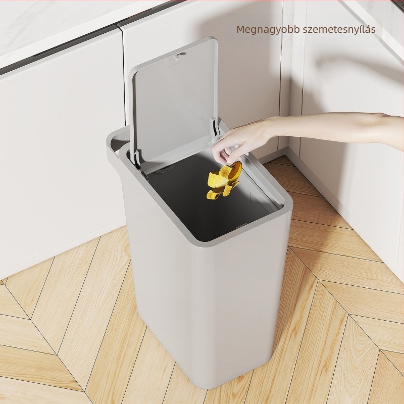 Nagy kapacitású műanyag szemetes nyomógombos fedéllel, otthoni használatra – elegáns megjelenés