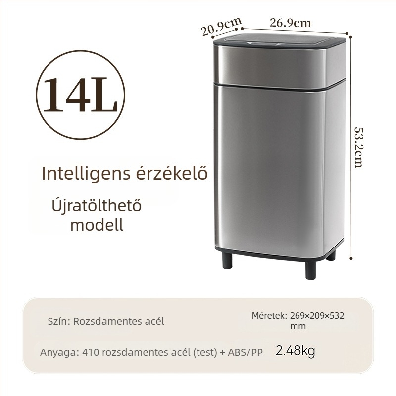 Shuangyi rozsdamentes acélból készült nagy kapacitású intelligens kuka fedéllel és szenzorral otthoni használatra a konyhában