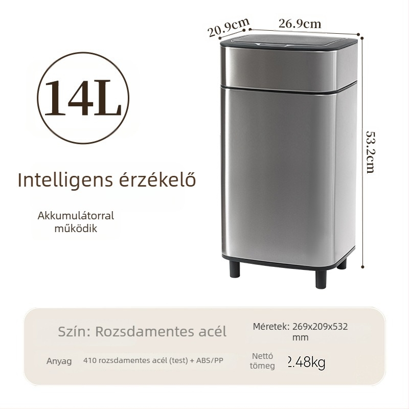 Shuangyi rozsdamentes acélból készült nagy kapacitású intelligens kuka fedéllel és szenzorral otthoni használatra a konyhában