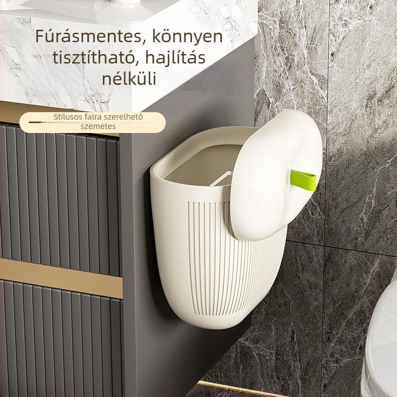 Aranyos falra szerelhető szemetes fedéllel, 10 L, műanyag, konyha, fürdőszoba és nappali számára