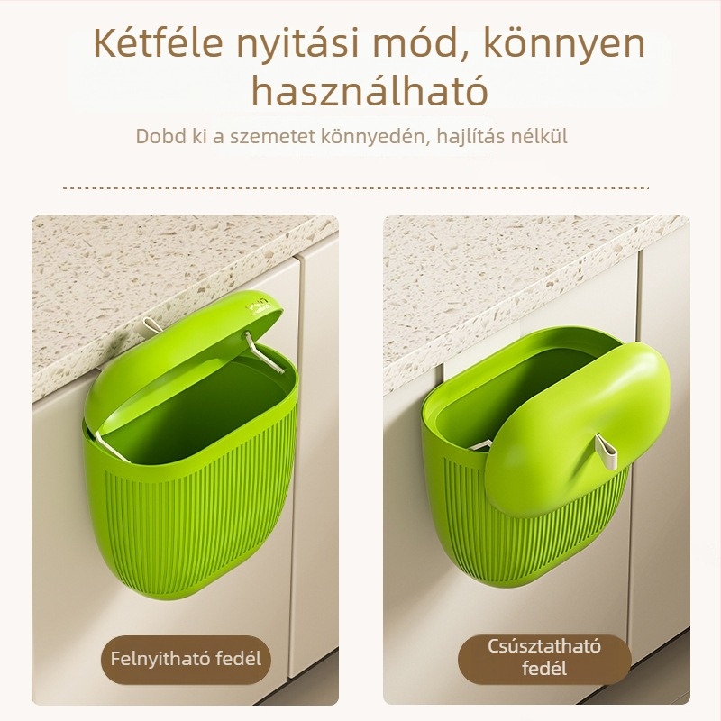 Aranyos falra szerelhető szemetes fedéllel, 10 L, műanyag, konyha, fürdőszoba és nappali számára