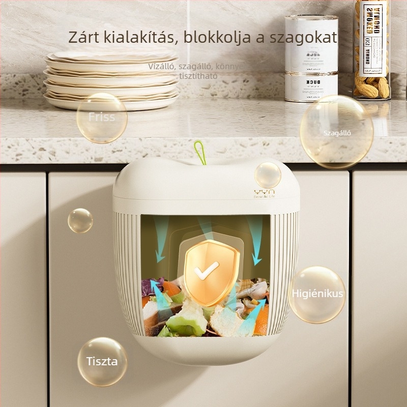 Aranyos falra szerelhető szemetes fedéllel, 10 L, műanyag, konyha, fürdőszoba és nappali számára
