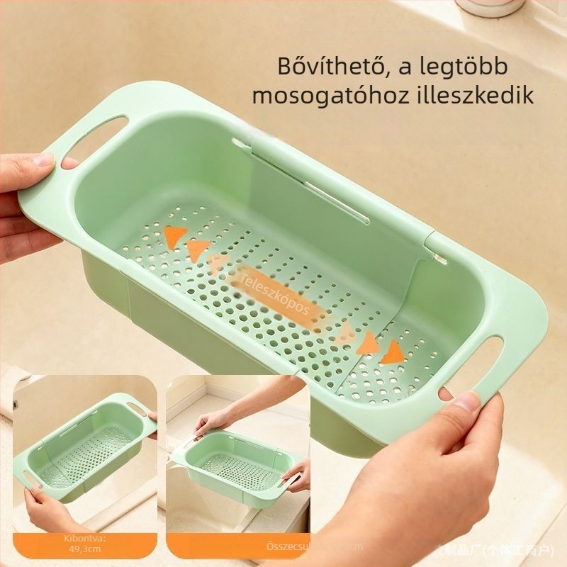 Kinyitható leeresztő kosár a mosogatóhoz — többfunkciós tartó gyümölcsök és zöldségek mosásához és az edények leeresztéséhez