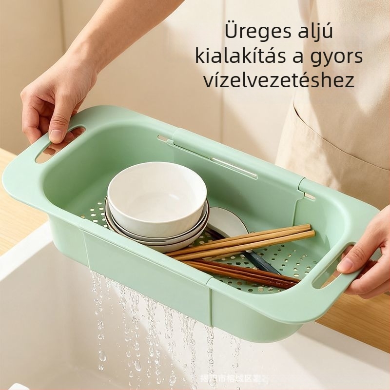 Kinyitható leeresztő kosár a mosogatóhoz — többfunkciós tartó gyümölcsök és zöldségek mosásához és az edények leeresztéséhez