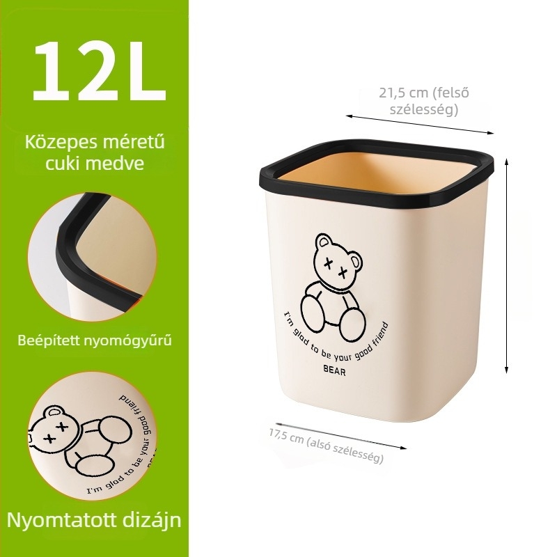 Dopamine négyszögletes szemetes nyomógyűrűs fedéllel, 12 L, otthoni használatra