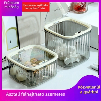 Asztali áttetsző műanyag szemetes, rugós fedéllel
